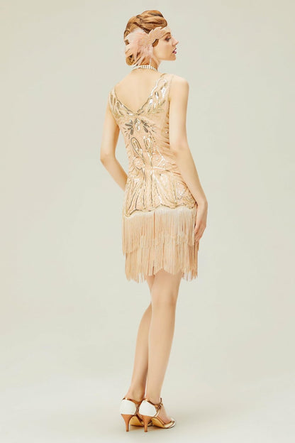 Women'S Flapper Dresses 1920S V Neck Beaded Fringed Great Gatsby Dress