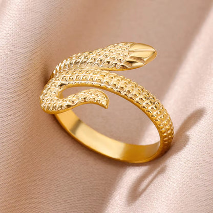 Snake Rings for Women Men Punk Hip Hop Open Adjustable Gold Plated Ring Stainless Steel Zircon Aesthetic Jewelry Anillos Homme