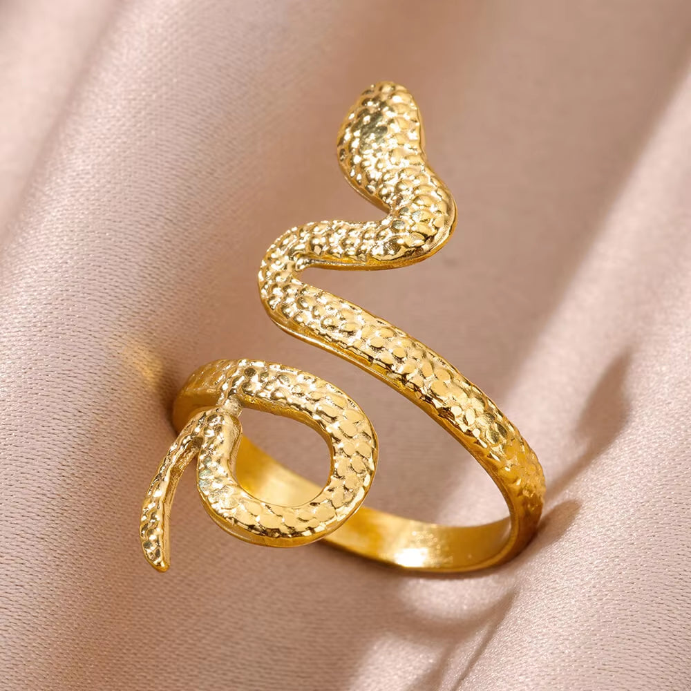 Snake Rings for Women Men Punk Hip Hop Open Adjustable Gold Plated Ring Stainless Steel Zircon Aesthetic Jewelry Anillos Homme