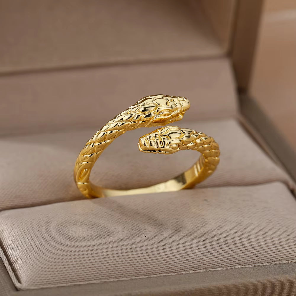 Snake Rings for Women Men Punk Hip Hop Open Adjustable Gold Plated Ring Stainless Steel Zircon Aesthetic Jewelry Anillos Homme