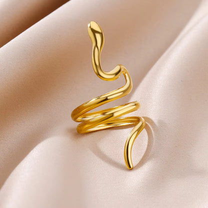 Snake Rings for Women Men Punk Hip Hop Open Adjustable Gold Plated Ring Stainless Steel Zircon Aesthetic Jewelry Anillos Homme