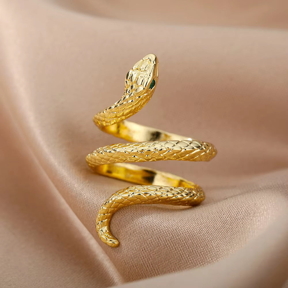 Snake Rings for Women Men Punk Hip Hop Open Adjustable Gold Plated Ring Stainless Steel Zircon Aesthetic Jewelry Anillos Homme