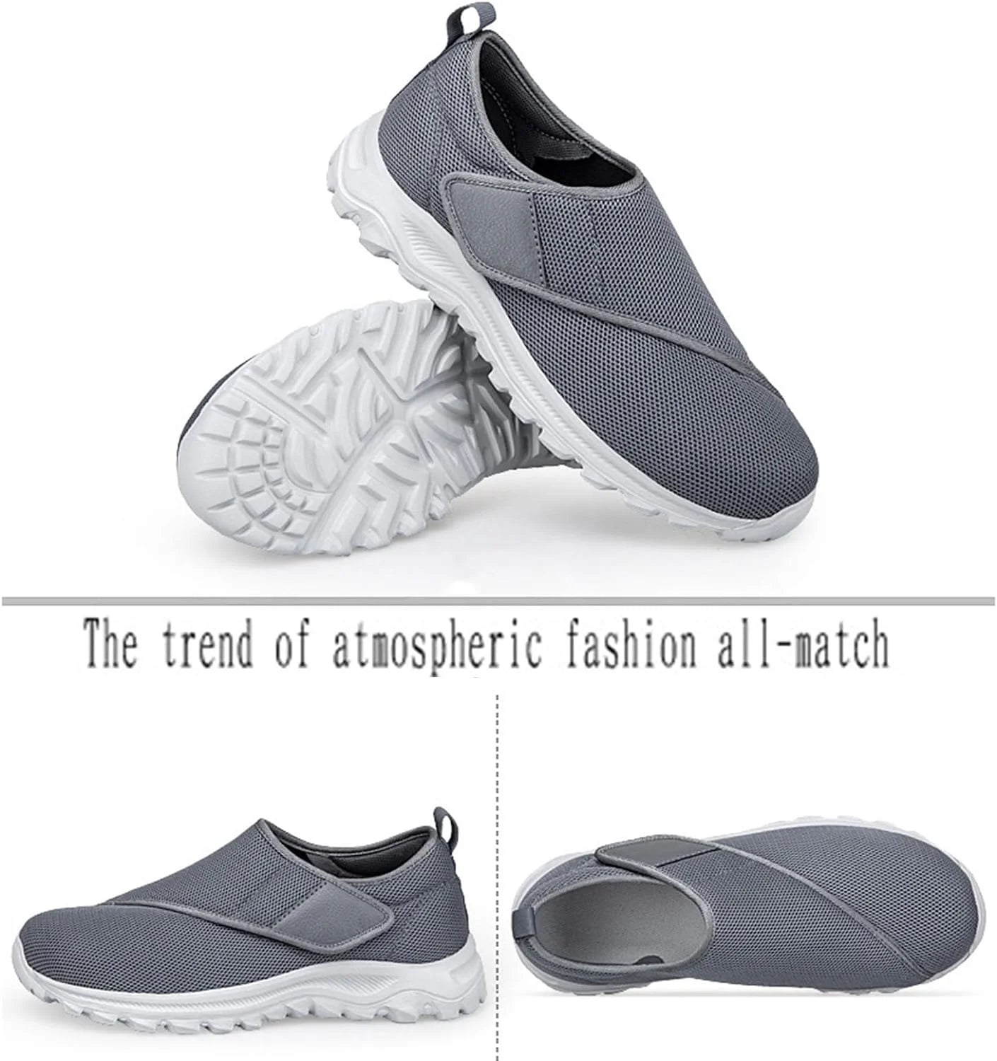 Leisure Sports Velcro Elderly Shoes with Wide and Swollen Feet for Middle-Aged and Elderly Men and Women, Soft Soled Walking Shoes