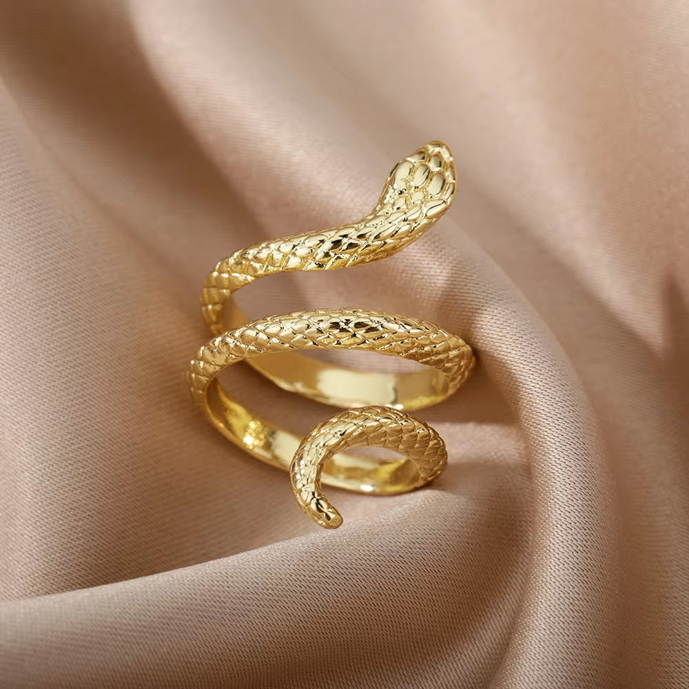 Snake Rings for Women Men Punk Hip Hop Open Adjustable Gold Plated Ring Stainless Steel Zircon Aesthetic Jewelry Anillos Homme