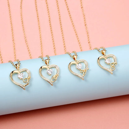 Initial Heart Necklace for Women Cubic Zirconia 14K Gold Plated Initial Heart Pendant Necklace